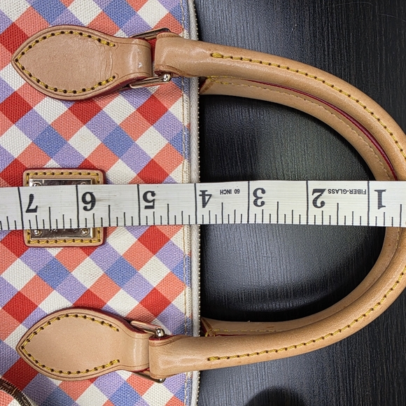 Dooney & Bourke Gingham Zip Satchel Red  Blue Leather Bag - Picture 15 of 16